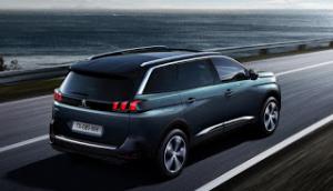 Резиновый коврик в багажник Peugeot 5008 (Пежо 5008) (5 мест. сложен 3 ряд) с бортиком